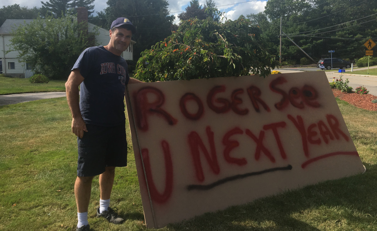Patriots fan Chris Corkery's special message for Goodell. 